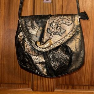 Vintage 80s NAS bag cross body metallic black gold bag